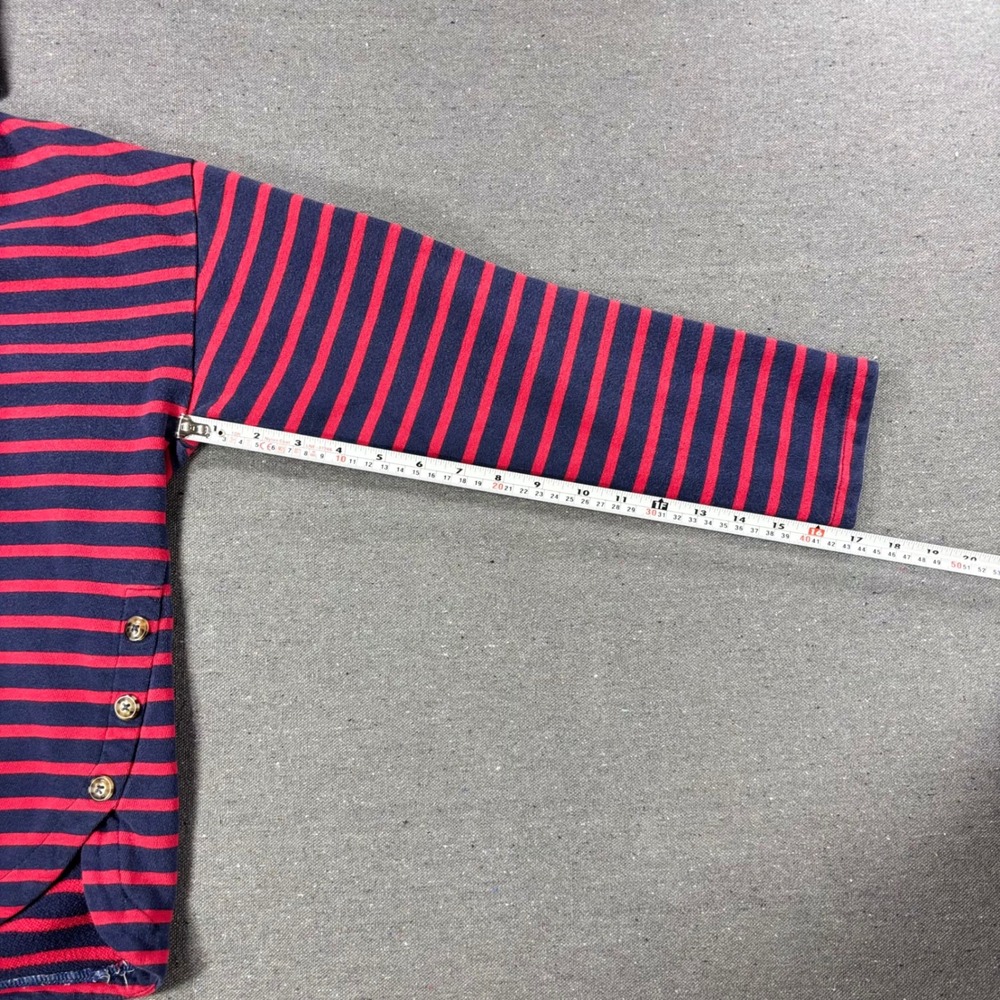 IZOD Striped Top Women Large Blue Red Long Sleeve Button Side Crew Neck Shirt - Picture 6 of 6